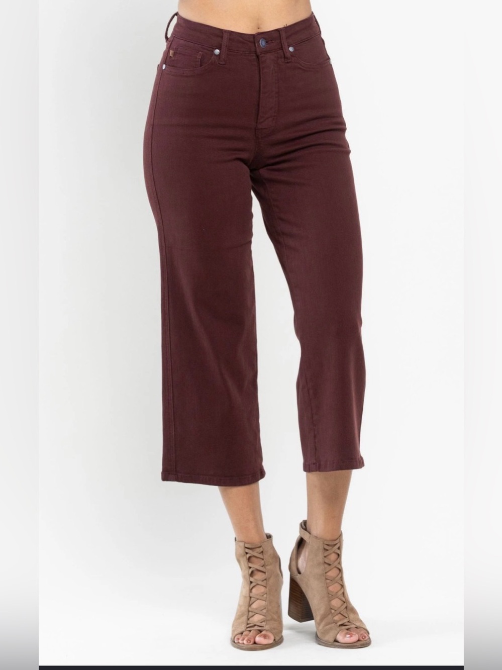 Judy Blue Burgundy Garment Dyed High Rise Cropped Wide Leg Jeans Women's 13/31